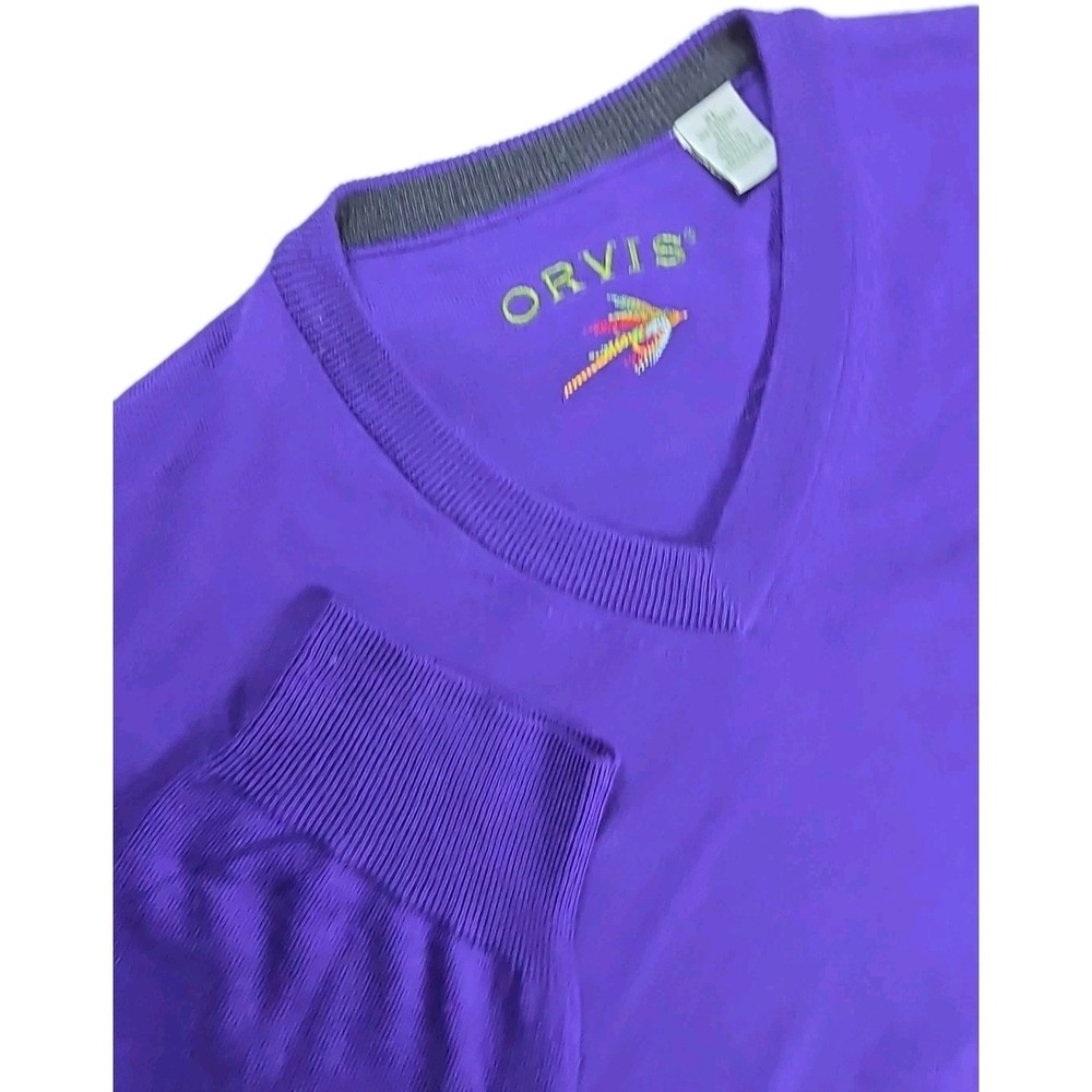 Orvis XL Merino Wool V-Neck Sweater Purple Fly Fishing Logo Pullover Men's